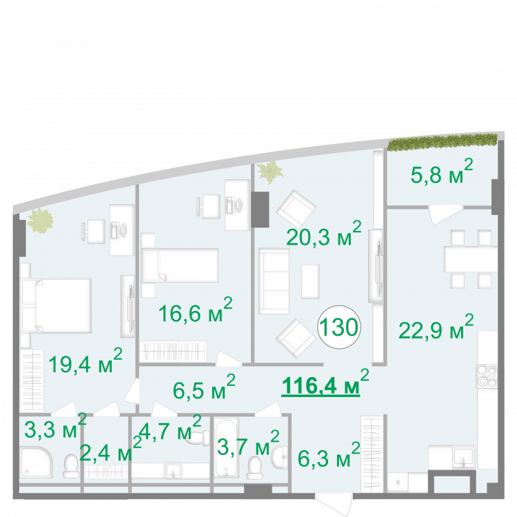 3-комнатная 116.4 м² в МФК Intergal City от 77 688 грн/м², Киев