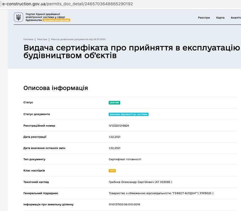 Сертифікат про готовність ЖК полностью, ЖК Корфу