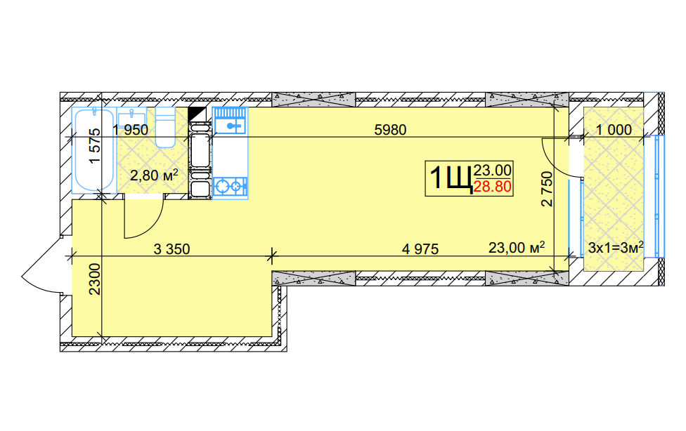 Смарт 28.8 м² в ЖК Квітень от 25 000 грн/м², Киев