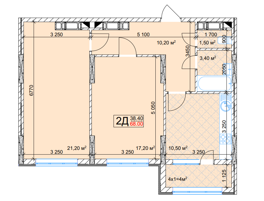 2-комнатная 68.2 м² в ЖК Квітень от 24 000 грн/м², Киев