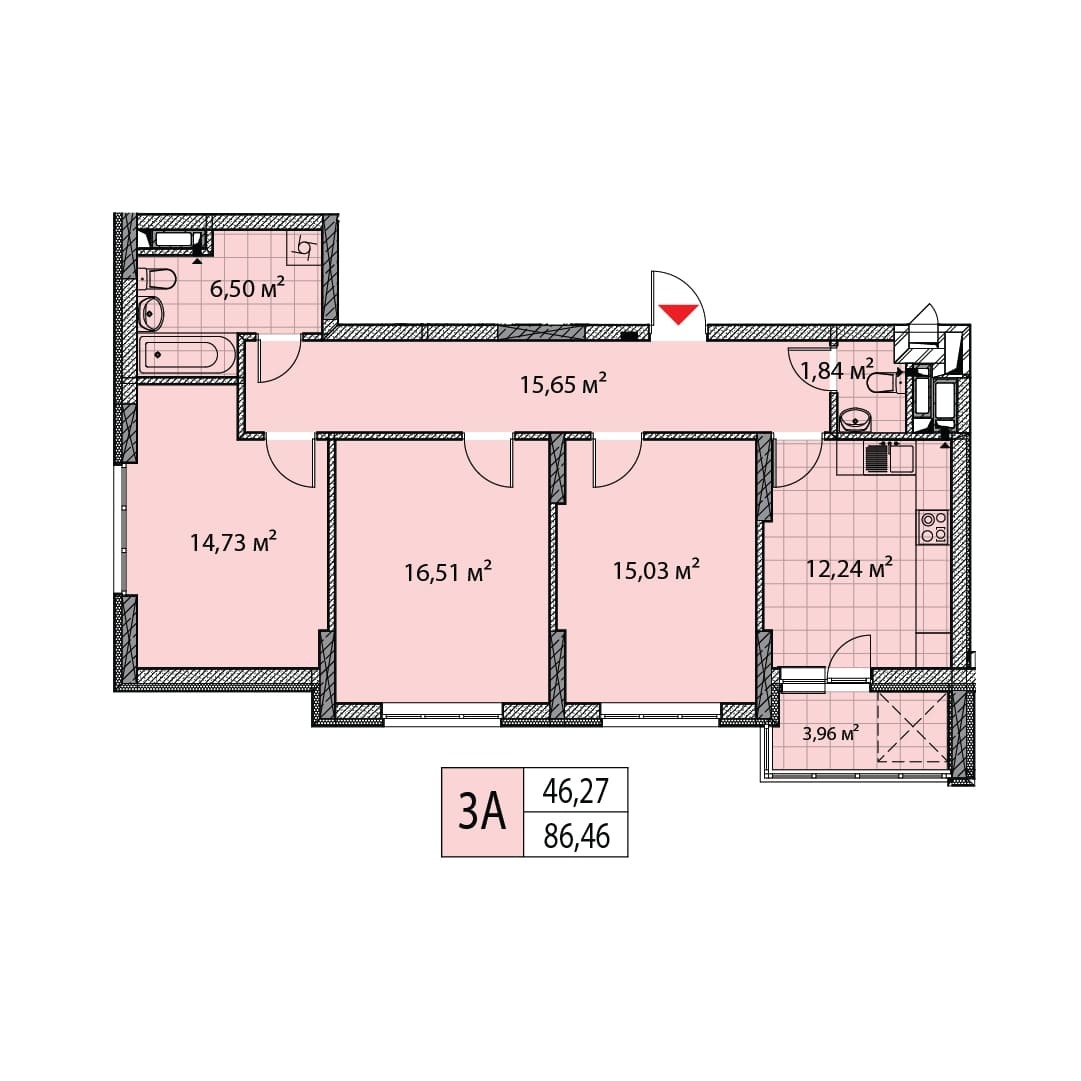 3-кімнатна 86.46 м² в ЖК Теремки від 22 824 грн/м², Київ