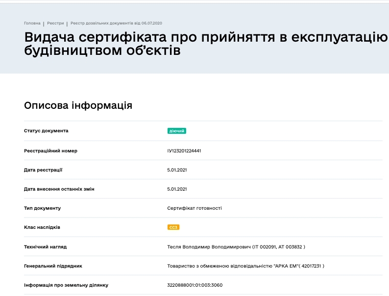 Сертифікат про готовність Дом 15А, ЖК Тріумф Софіївський