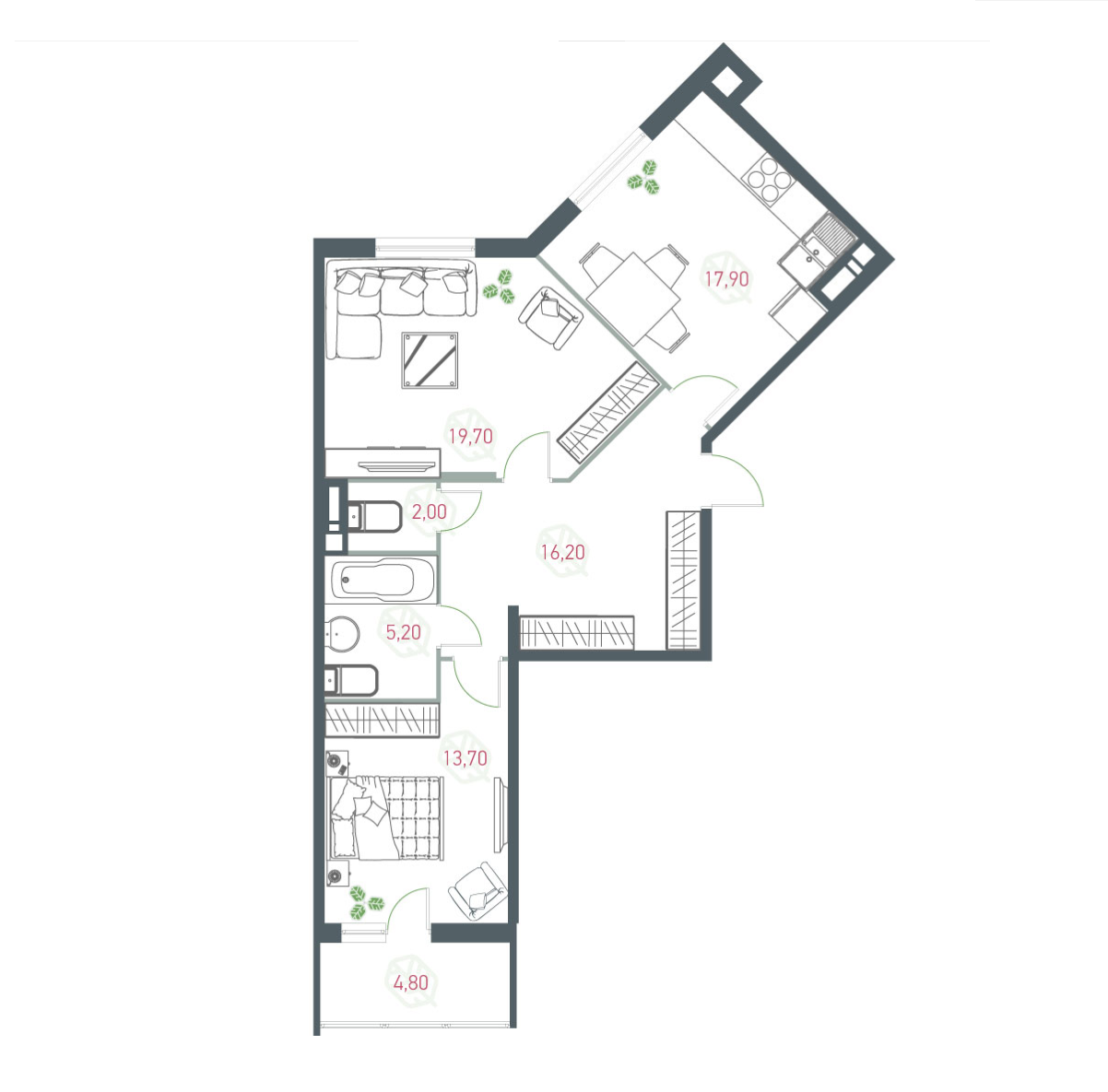 2-комнатная 79.5 м² в ЖК Озерный гай (Гатное) от 19 071 грн/м², с. Гатное