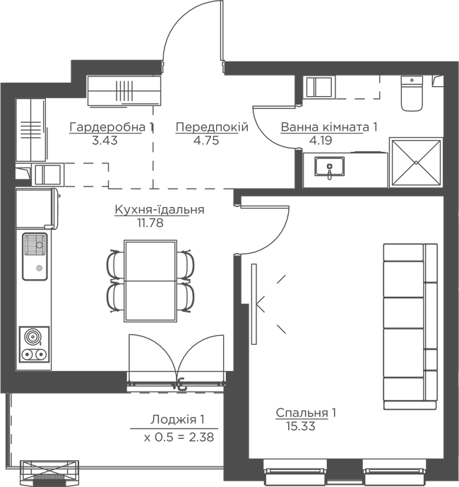 1-комнатная 41.87 м² в ЖК Happy House от 35 950 грн/м², Киев