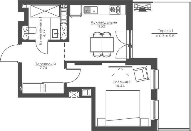 1-комнатная 44.37 м² в ЖК Happy House от 42 650 грн/м², Киев