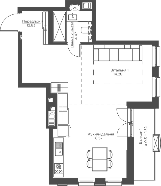 1-комнатная 51.67 м² в ЖК Happy House от 43 956 грн/м², Киев