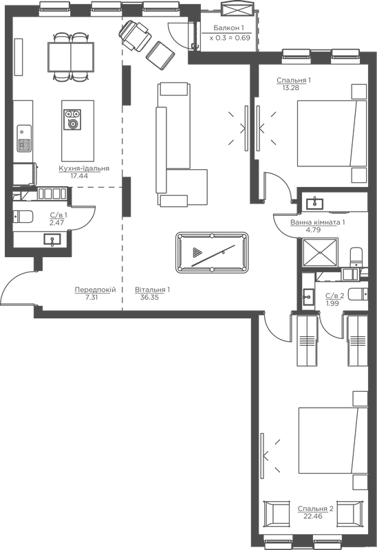 3-комнатная 106.78 м² в ЖК Happy House от 33 850 грн/м², Киев