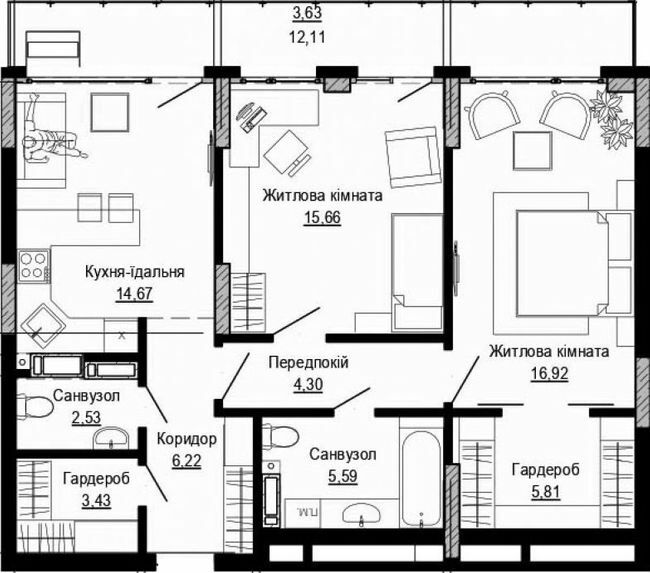2-комнатная 78.76 м² в ЖК PUSHA HOUSE от 36 350 грн/м², Киев