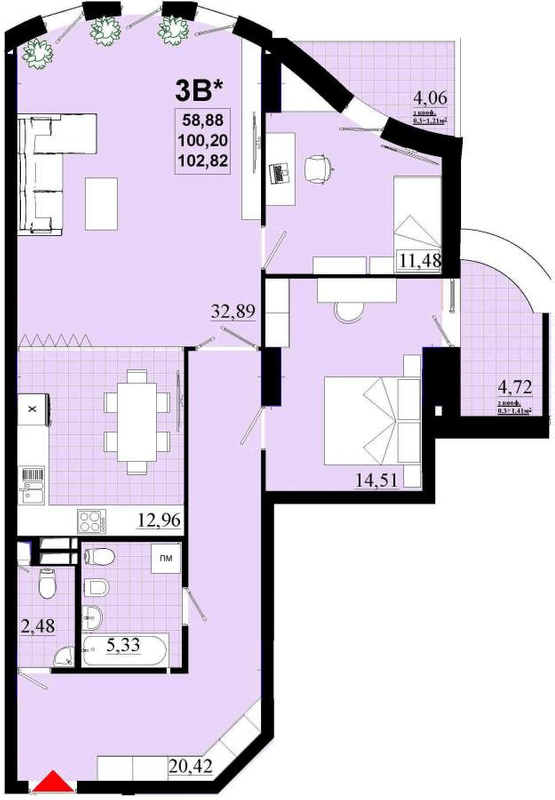 3-кімнатна 102.82 м² в ЖК Златоуст від 35 500 грн/м², Київ