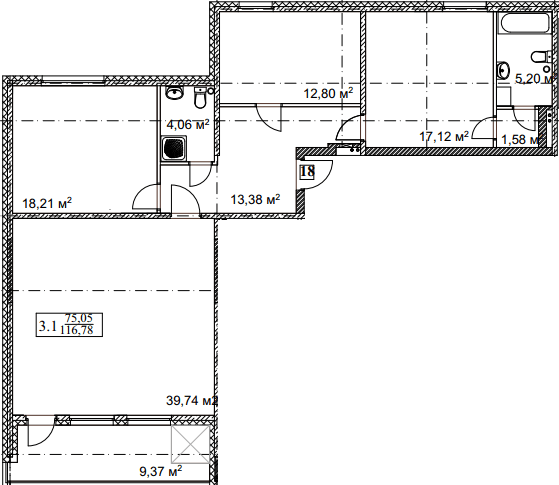 3-комнатная 116.78 м² в ЖК Грюнвальд от 25 550 грн/м², Киев