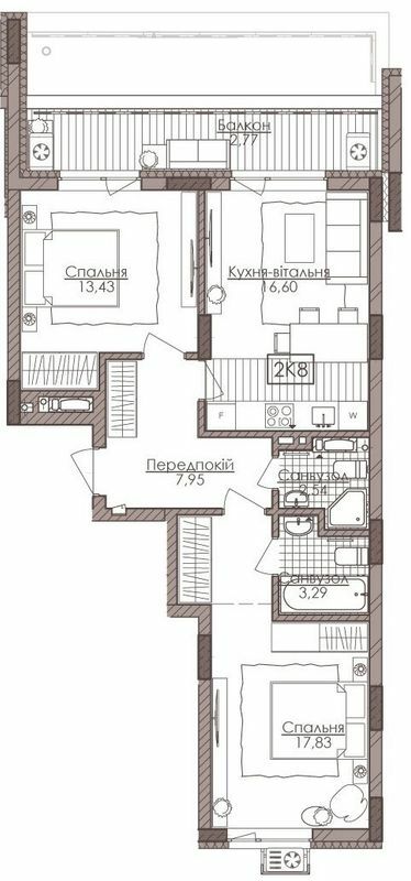 2-кімнатна 64.41 м² в ЖК Камертон від 47 900 грн/м², Київ