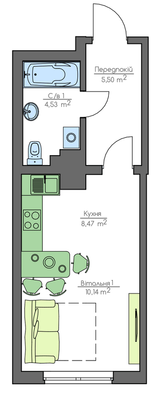 1-кімнатна 28.64 м² в ЖК Home and Park Comfort House від 14 700 грн/м², м. Бориспіль