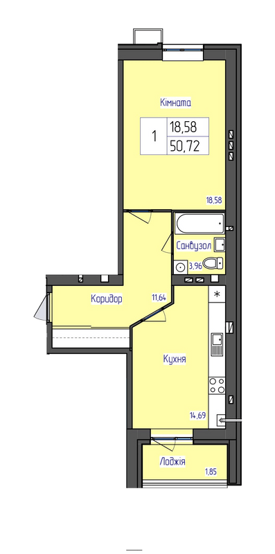 1-кімнатна 50.72 м² в ЖК SkyCity від 18 000 грн/м², м. Бориспіль