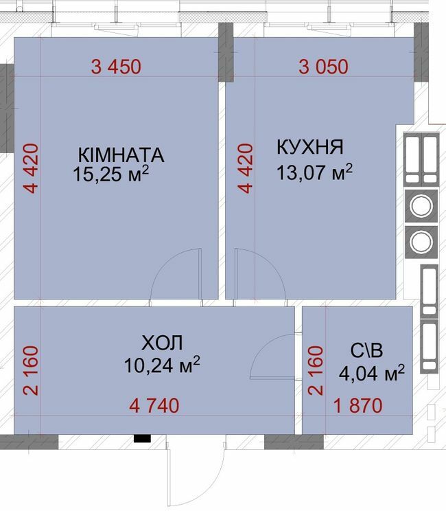 1-кімнатна 42.6 м² в ЖК Riverside від 33 750 грн/м², с. Погреби
