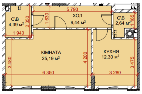 1-кімнатна 53.96 м² в ЖК Riverside від 31 500 грн/м², с. Погреби