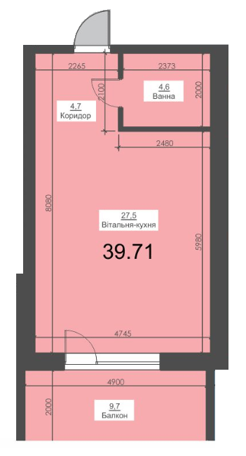 1-кімнатна 39.71 м² в ЖК Калина Таун від забудовника, смт Калинівка