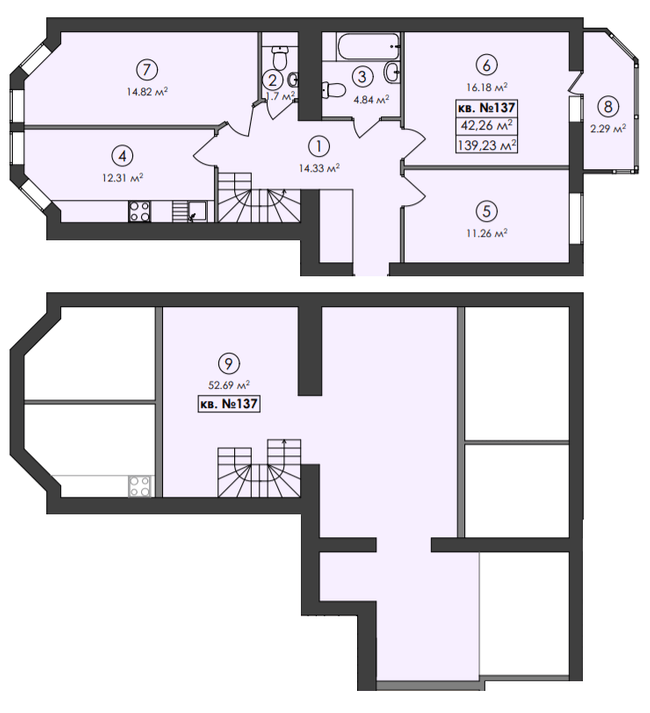 Двухуровневая 139.23 м² в ЖК Family-2 от 18 100 грн/м², с. Гатное