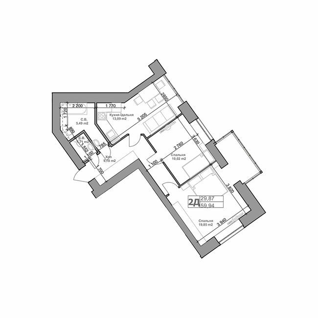 2-комнатная 59.94 м² в ЖК Родной от 22 500 грн/м², с. Гатное