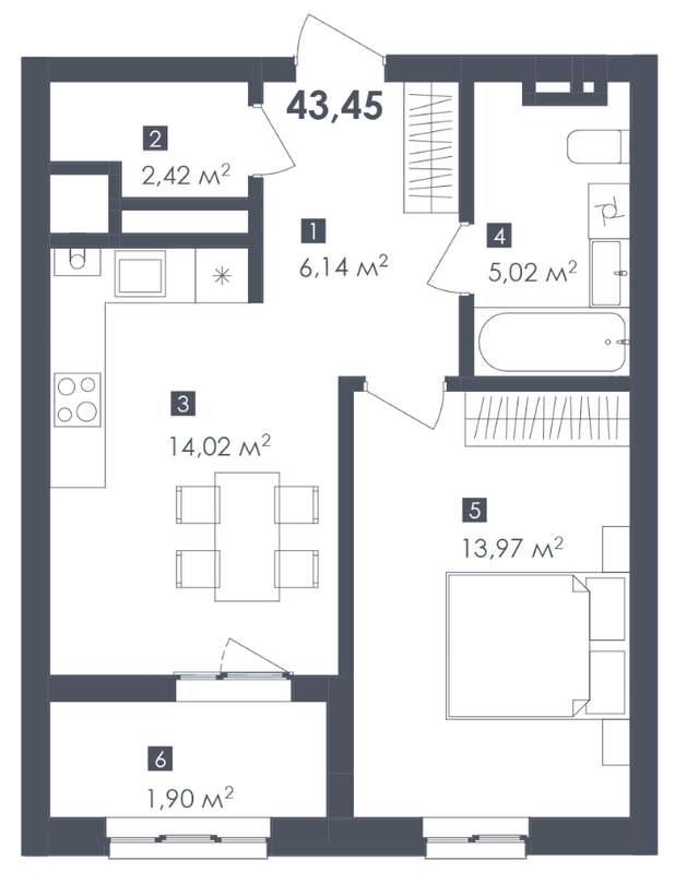 1-комнатная 43.45 м² в ЖК Малоголосківські пагорби от 24 050 грн/м², Львов