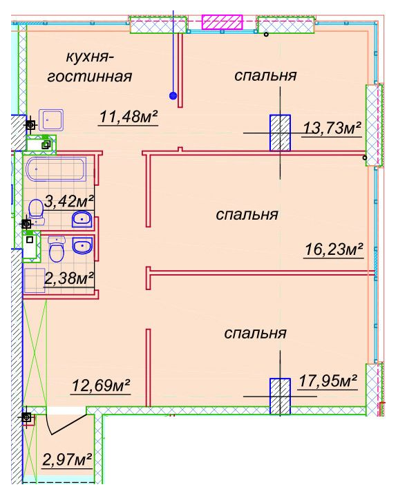 3-кімнатна 80.84 м² в ЖК Миронова від 30 050 грн/м², Дніпро