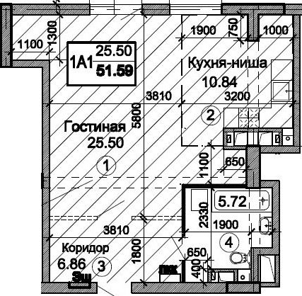 1-комнатная 58.19 м² в ЖК Триумф от 23 000 грн/м², Днепр