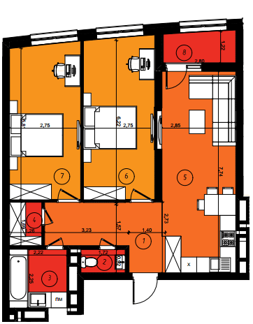 2-кімнатна 75.44 м² в ЖК Парус Smart від 18 850 грн/м², Львів