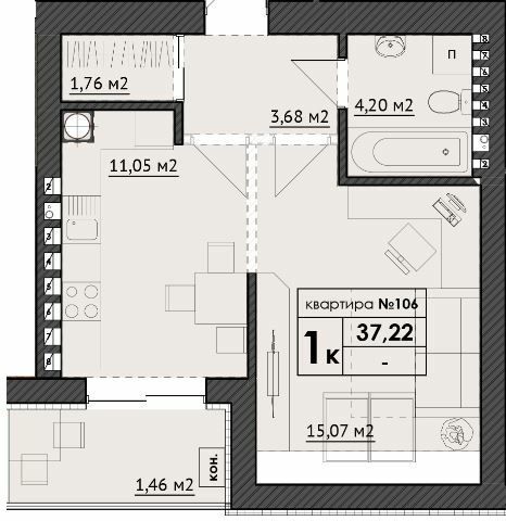 1-комнатная 37.22 м² в ЖК Park Residence от 27 300 грн/м², с. Софиевская Борщаговка
