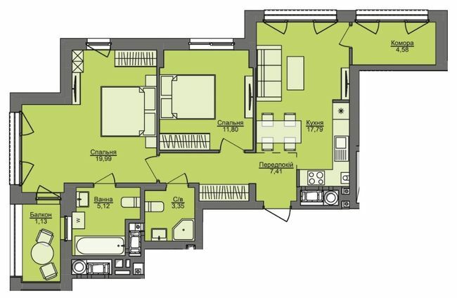 2-комнатная 71.17 м² в ЖК Семицвет от 27 400 грн/м², Львов