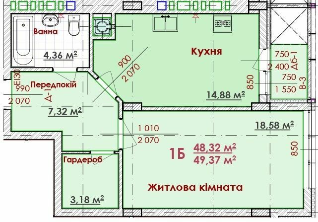 1-кімнатна 49.37 м² в ЖК ЖК Соняшник від 16 300 грн/м², Львів