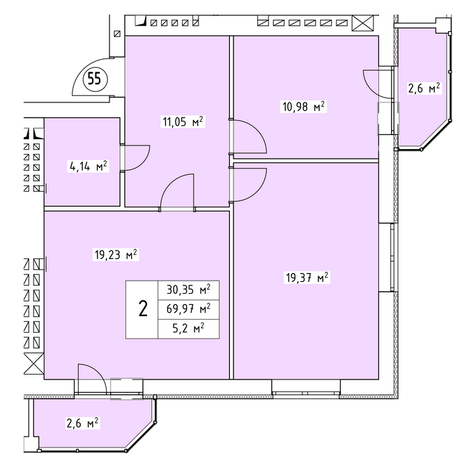 2-кімнатна 69.97 м² в ЖК Волошковий від 21 850 грн/м², с. Софіївська Борщагівка
