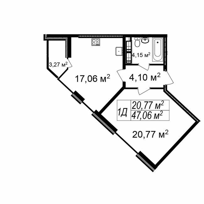 1-комнатная 47.06 м² в ЖК Счастливый Platinum от 39 900 грн/м², Львов