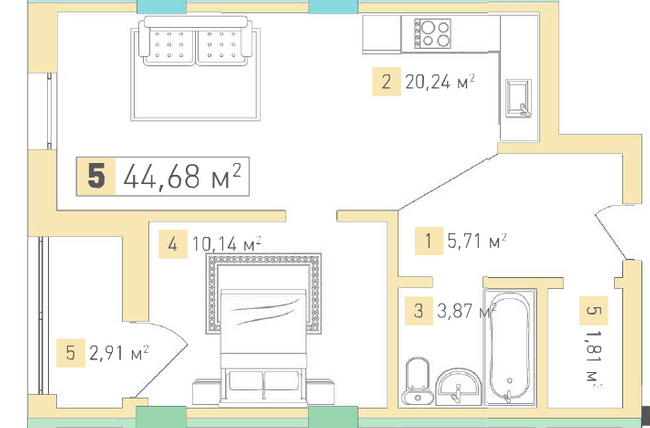 1-комнатная 44.68 м² в ЖК Срибный Дим Бизнес от 20 950 грн/м², г. Трускавец
