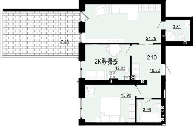 2-кімнатна 73.28 м² в ЖК City Lake від 17 500 грн/м², с. Шевченкове