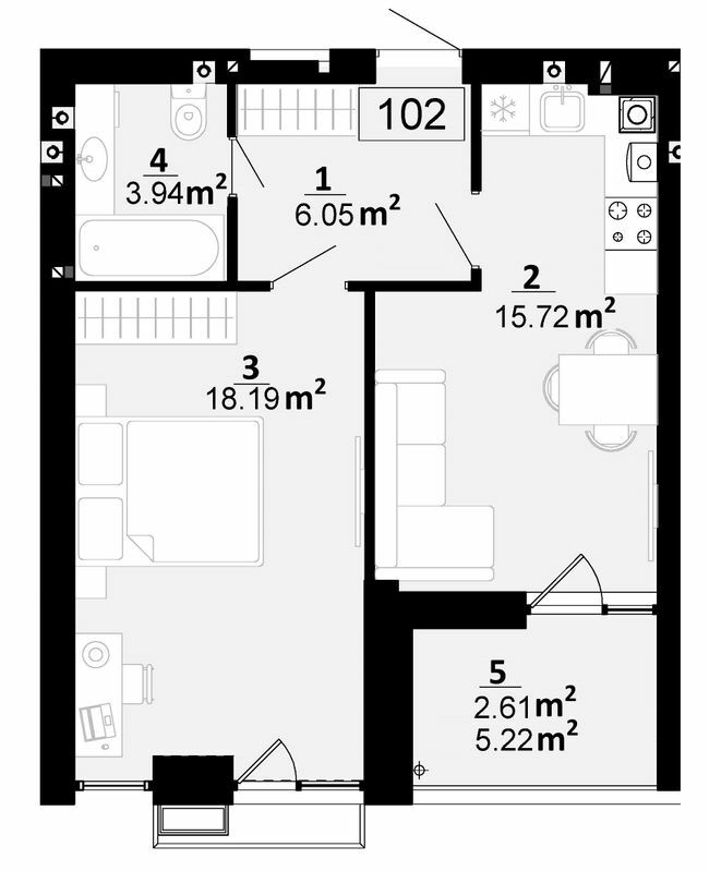 1-кімнатна 46.51 м² в ЖК City Lake від 22 500 грн/м², с. Шевченкове