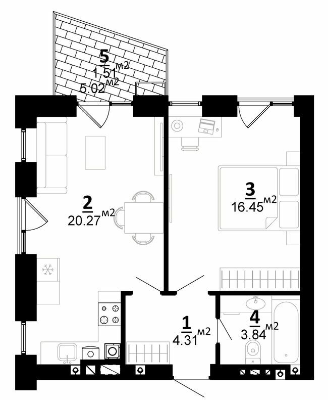 1-кімнатна 46.38 м² в ЖК City Lake від 22 500 грн/м², с. Шевченкове