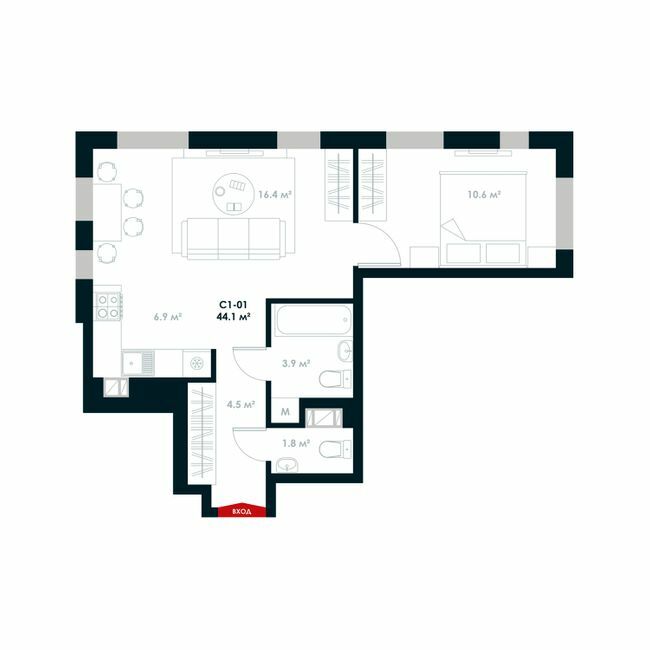 1-комнатная 44.1 м² в ЖК Atria City.Teremky от 22 800 грн/м², пгт Чабаны
