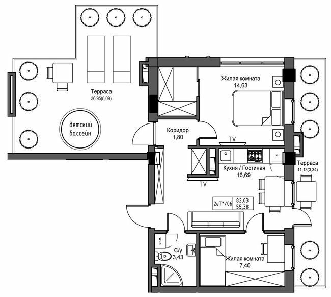 2-кімнатна 55.38 м² в ЖМ ARTVILLE від 17 550 грн/м², смт Авангард