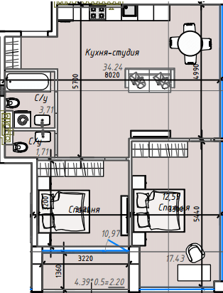 2-кімнатна 70.26 м² в ЖК ITown від 36 950 грн/м², Одеса