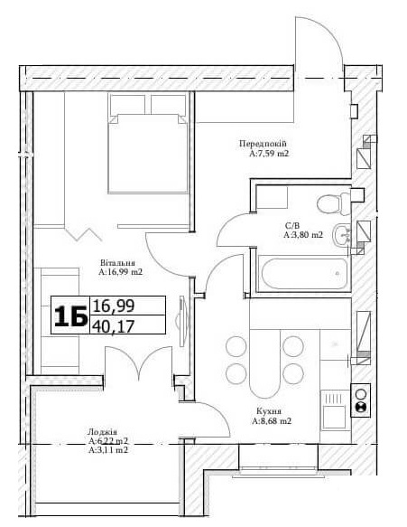 1-кімнатна 40.17 м² в ЖК Паркова Оселя від 21 000 грн/м², м. Буча