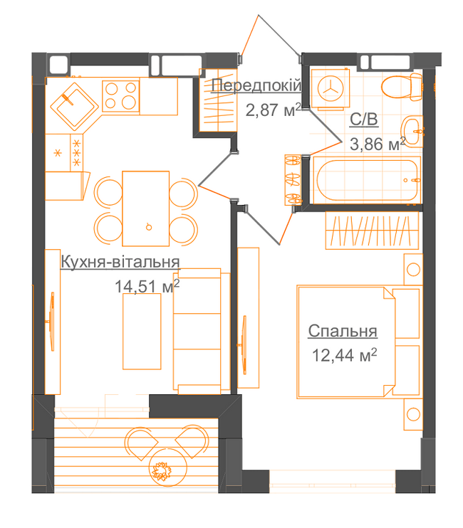 1-кімнатна 35.25 м² в ЖК Гостомель Residence від 19 800 грн/м², смт Гостомель