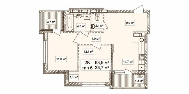 2-кімнатна 63.9 м² в ЖК Лук'янівський каскад від 36 284 грн/м², Київ