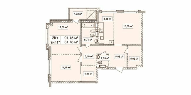 2-кімнатна 91.15 м² в ЖК Лук'янівський каскад від 36 284 грн/м², Київ