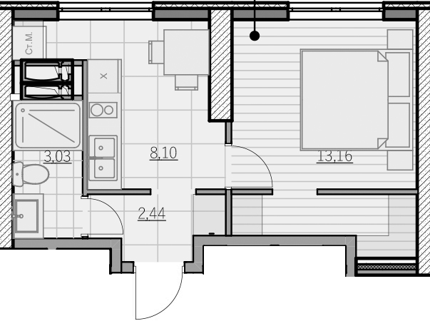1-комнатная 26.73 м² в ЖК Парк Хиллс (Молодежная инициатива) от 22 050 грн/м², Киев