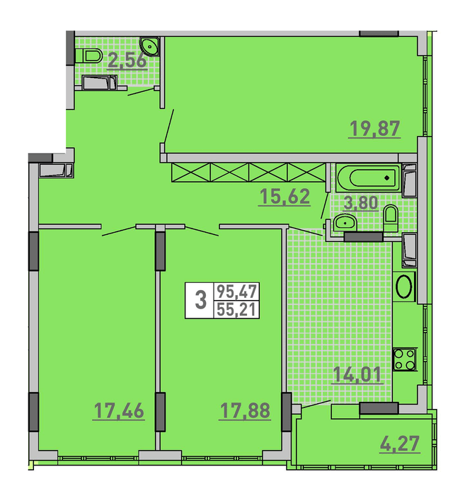 3-комнатная 95.47 м² в ЖК Паркове місто от 37 350 грн/м², Киев