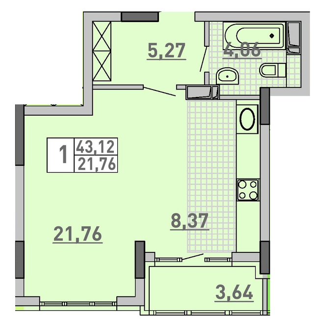 1-кімнатна 43.12 м² в ЖК Паркове місто від 31 450 грн/м², Київ