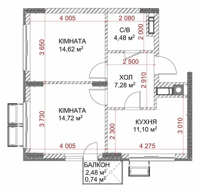 2-кімнатна 52.94 м² в ЖК Riverside від 29 000 грн/м², с. Погреби