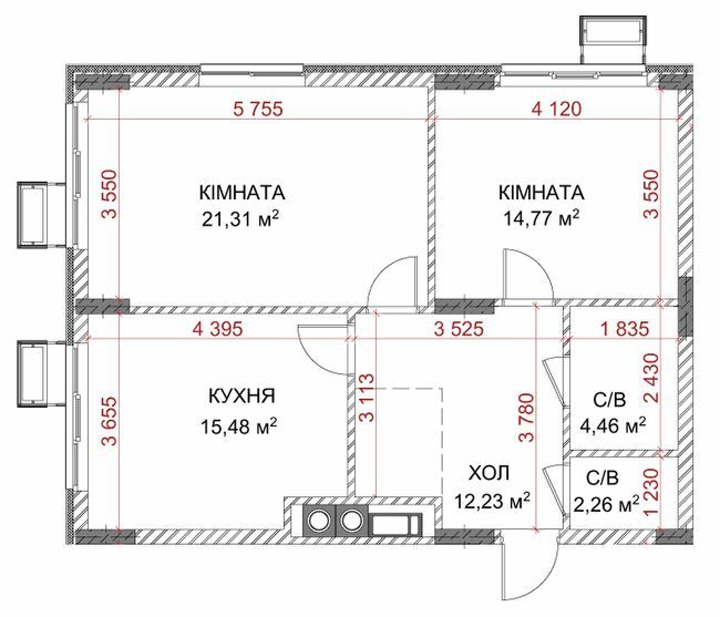 2-кімнатна 70.5 м² в ЖК Riverside від 29 000 грн/м², с. Погреби