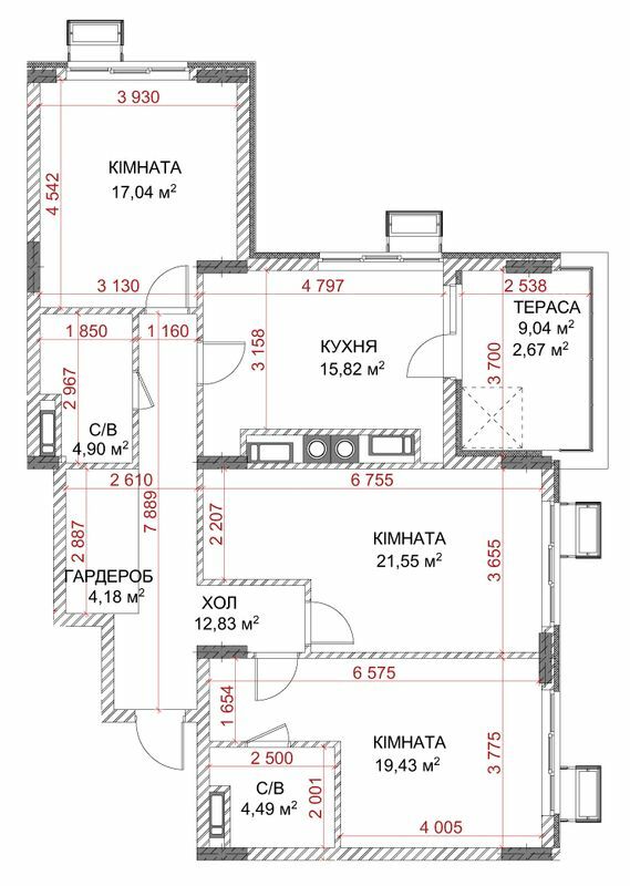 3-кімнатна 102.91 м² в ЖК Riverside від 23 000 грн/м², с. Погреби