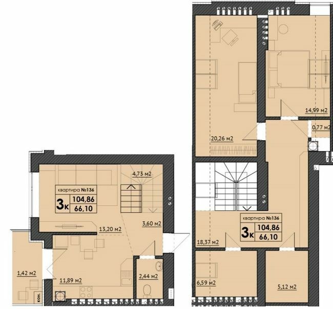 Двухуровневая 104.86 м² в ЖК Park Residence от 25 200 грн/м², с. Софиевская Борщаговка