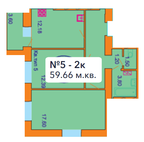 2-комнатная 59.66 м² в ЖК София Киевская от 15 500 грн/м², с. Софиевская Борщаговка